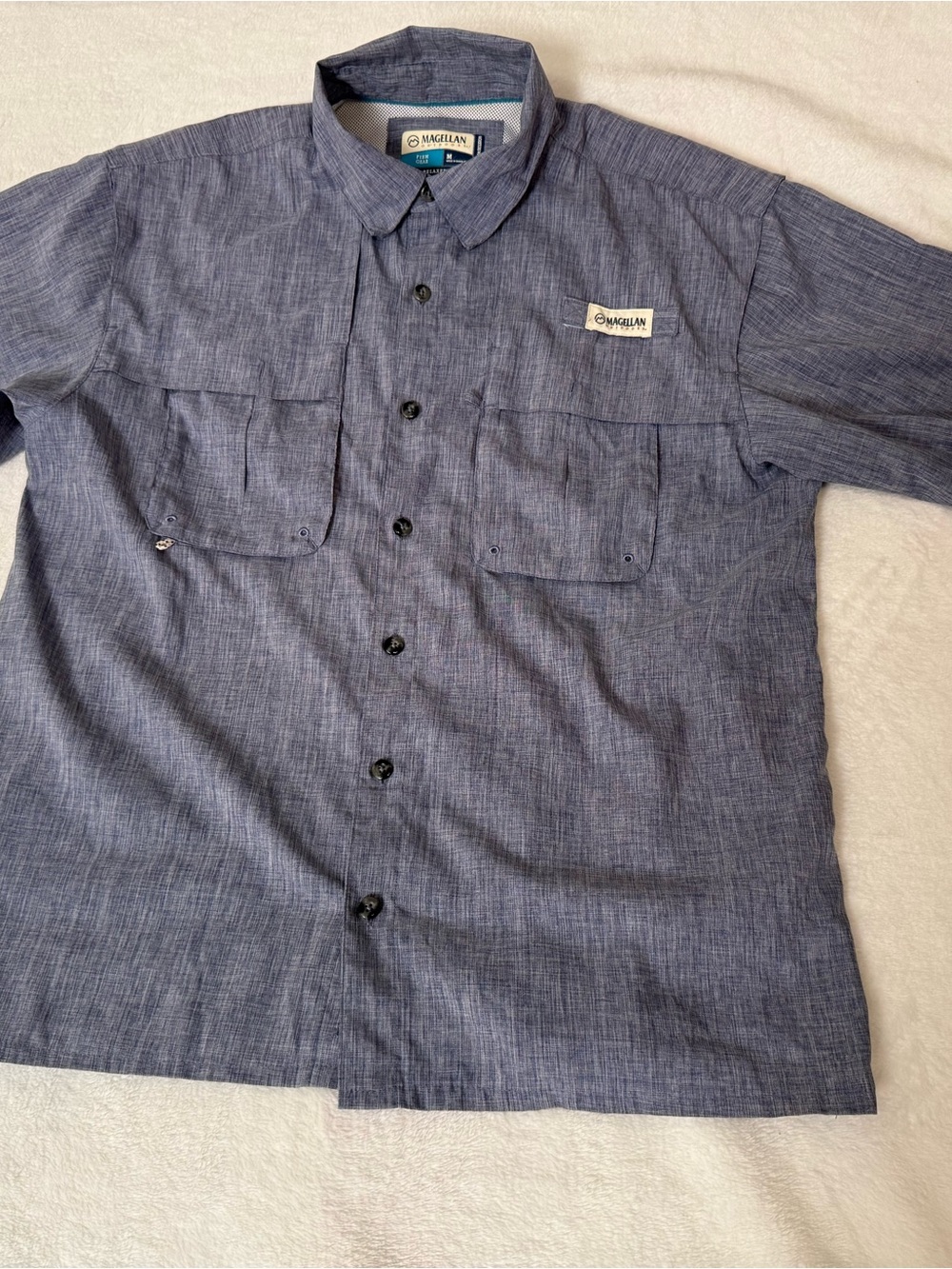 Magellan Outdoors Men's Heathered Navy Button-Down Shirt